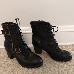 Faux Lace-Up Heeled Combat Boots